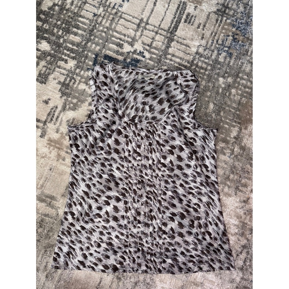 Banana Republic Womens Animal Print Sleeveless Pleated Shell Top Gray Brown M